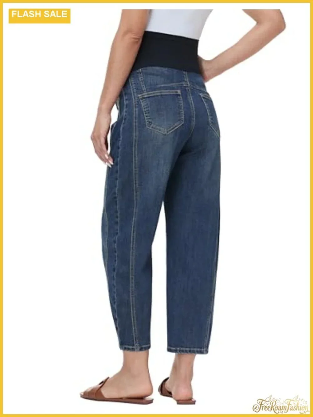 Maternity Barrel Jeans Wide Leg Denim Pants with Pockets